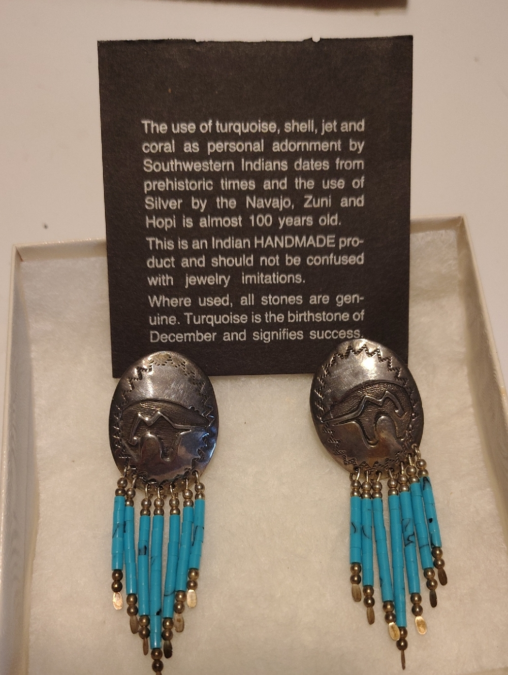 Handmade Indian Sterling Silver Turquoise Earrings
